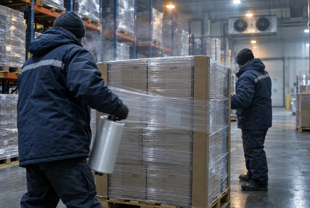 Pallets asegurados en bodega refrigerada